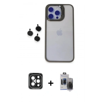 MARSİLYAN™- iPhone 15 Pro Max Kılıf Yankı Asil Serisi - Siyah Vanessa Magic Hayalet Cam + PVD Metal Kamera Lens - SH