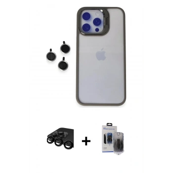 MARSİLYAN™- iPhone 15 Pro Max Kılıf Yankı Asil Serisi - Siyah Vanessa Magic Hayalet Cam + Raze Metal Kamera Lens - SH