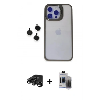MARSİLYAN™- iPhone 15 Pro Max Kılıf Yankı Asil Serisi - Siyah Vanessa Magic Hayalet Cam + Raze Metal Kamera Lens - TMGI