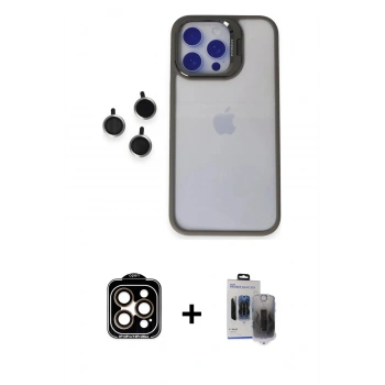 MARSİLYAN™- iPhone 15 Pro Max Kılıf Yankı Asil Serisi - Siyah Vanessa Magic Hayalet Cam + PVD Metal Kamera Lens - TU