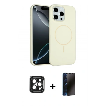 MARSİLYAN™- iPhone 15 Pro Max Kılıf Yankı Form Serisi - Siyah 3D Antistatik Hayalet Cam Ekran Koruyucu + PVD Metal Kamera Lens - SH