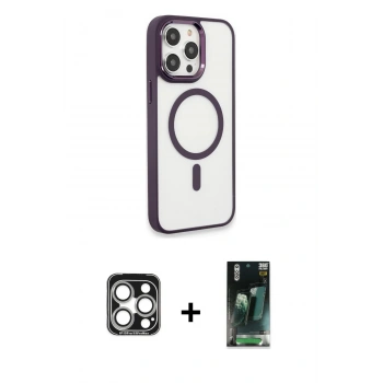MARSİLYAN™- iPhone 15 Pro Max Kılıf Yankı Işık Özel Seri - Şeffaf 360 Full Body Arka Koruyucu + PVD Metal Kamera Lens - GS