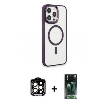 MARSİLYAN™- iPhone 15 Pro Max Kılıf Yankı Işık Özel Seri - Şeffaf 360 Full Body Arka Koruyucu + PVD Metal Kamera Lens - TU