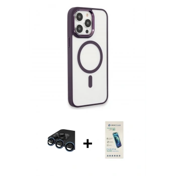 MARSİLYAN™- iPhone 15 Pro Max Kılıf Yankı Işık Özel Seri - Şeffaf Pasifik Cam Ekran Koruyucu + Raze Metal Kamera Lens - LT