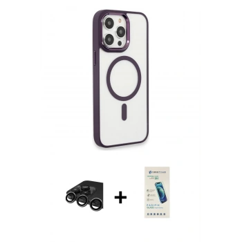 MARSİLYAN™- iPhone 15 Pro Max Kılıf Yankı Işık Özel Seri - Şeffaf Pasifik Cam Ekran Koruyucu + Raze Metal Kamera Lens - TMGI