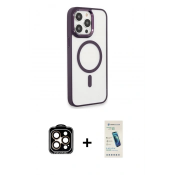 MARSİLYAN™- iPhone 15 Pro Max Kılıf Yankı Işık Özel Seri - Şeffaf Pasifik Cam Ekran Koruyucu + PVD Metal Kamera Lens - TU