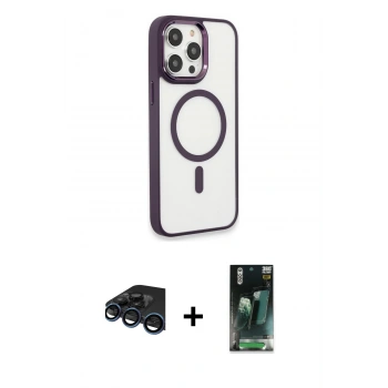 MARSİLYAN™- iPhone 15 Pro Max Kılıf Yankı Işık Özel Seri - Siyah 360 Mat Full Body Arka Koruyucu + Raze Metal Kamera Lens - LT