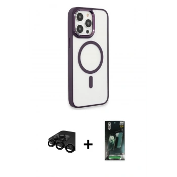 MARSİLYAN™- iPhone 15 Pro Max Kılıf Yankı Işık Özel Seri - Siyah 360 Mat Full Body Arka Koruyucu + Raze Metal Kamera Lens - SH