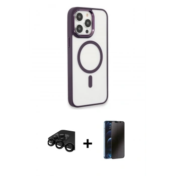MARSİLYAN™- iPhone 15 Pro Max Kılıf Yankı Işık Özel Seri - Siyah 3D Antistatik Hayalet Cam Ekran Koruyucu + Raze Metal Kamera Lens - SH