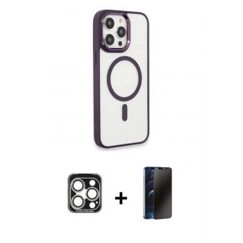 MARSİLYAN™- iPhone 15 Pro Max Kılıf Yankı Işık Özel Seri - Siyah 3D Antistatik Hayalet Cam Ekran Koruyucu + PVD Metal Kamera Lens - GS
