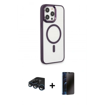 MARSİLYAN™- iPhone 15 Pro Max Kılıf Yankı Işık Özel Seri - Siyah 3D Antistatik Hayalet Cam Ekran Koruyucu + Raze Metal Kamera Lens - LT