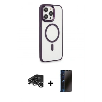 MARSİLYAN™- iPhone 15 Pro Max Kılıf Yankı Işık Özel Seri - Siyah 3D Antistatik Hayalet Cam Ekran Koruyucu + Raze Metal Kamera Lens - GS