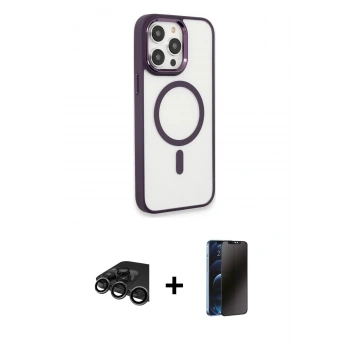 MARSİLYAN™- iPhone 15 Pro Max Kılıf Yankı Işık Özel Seri - Siyah 3D Antistatik Hayalet Cam Ekran Koruyucu + Raze Metal Kamera Lens - TMGI