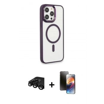 MARSİLYAN™- iPhone 15 Pro Max Kılıf Yankı Işık Özel Seri - Siyah 3D Antistatik Mat Seramik Nano Ekran Koruyucu + Raze Metal Kamera Lens - SH