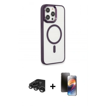 MARSİLYAN™- iPhone 15 Pro Max Kılıf Yankı Işık Özel Seri - Siyah 3D Antistatik Mat Seramik Nano Ekran Koruyucu + Raze Metal Kamera Lens - TMGI