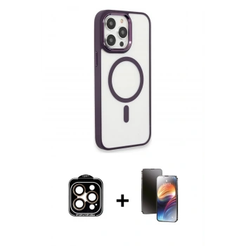 MARSİLYAN™- iPhone 15 Pro Max Kılıf Yankı Işık Özel Seri - Siyah 3D Antistatik Mat Seramik Nano Ekran Koruyucu + PVD Metal Kamera Lens - TU
