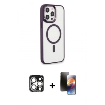 MARSİLYAN™- iPhone 15 Pro Max Kılıf Yankı Işık Özel Seri - Siyah 3D Antistatik Mat Seramik Nano Ekran Koruyucu + PVD Metal Kamera Lens - GS