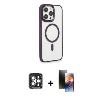 MARSİLYAN™- iPhone 15 Pro Max Kılıf Yankı Işık Özel Seri - Siyah 3D Antistatik Mat Seramik Nano Ekran Koruyucu + PVD Metal Kamera Lens - GI