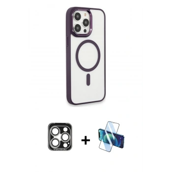 MARSİLYAN™- iPhone 15 Pro Max Kılıf Yankı Işık Özel Seri - Siyah 3D Antistatik Seramik Nano Ekran Koruyucu + PVD Metal Kamera Lens - GS