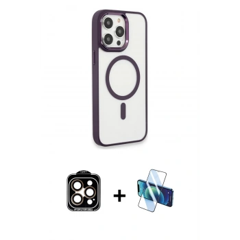 MARSİLYAN™- iPhone 15 Pro Max Kılıf Yankı Işık Özel Seri - Siyah 3D Antistatik Seramik Nano Ekran Koruyucu + PVD Metal Kamera Lens - TU