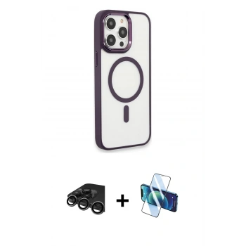 MARSİLYAN™- iPhone 15 Pro Max Kılıf Yankı Işık Özel Seri - Siyah 3D Antistatik Seramik Nano Ekran Koruyucu + Raze Metal Kamera Lens - TMGI