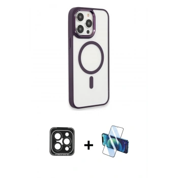 MARSİLYAN™- iPhone 15 Pro Max Kılıf Yankı Işık Özel Seri - Siyah 3D Antistatik Seramik Nano Ekran Koruyucu + PVD Metal Kamera Lens - SH