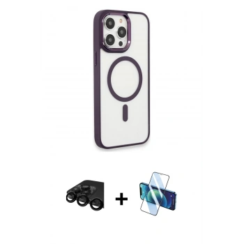 MARSİLYAN™- iPhone 15 Pro Max Kılıf Yankı Işık Özel Seri - Siyah 3D Antistatik Seramik Nano Ekran Koruyucu + Raze Metal Kamera Lens - SH