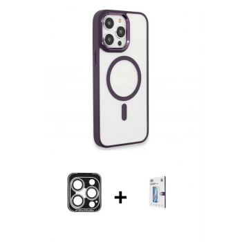 MARSİLYAN™- iPhone 15 Pro Max Kılıf Yankı Işık Özel Seri - Siyah Bilvis 0.18mm Plus Cam Ekran Koruyucu + PVD Metal Kamera Lens - GS