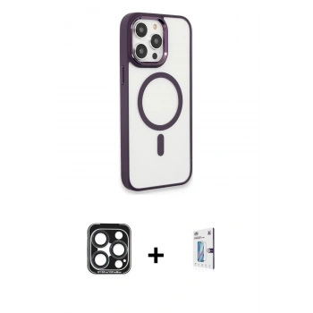 MARSİLYAN™- iPhone 15 Pro Max Kılıf Yankı Işık Özel Seri - Siyah Bilvis 0.18mm Plus Cam Ekran Koruyucu + PVD Metal Kamera Lens - LT