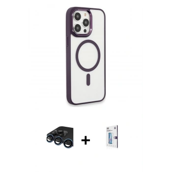 MARSİLYAN™- iPhone 15 Pro Max Kılıf Yankı Işık Özel Seri - Siyah Bilvis 0.18mm Plus Cam Ekran Koruyucu + Raze Metal Kamera Lens - LT