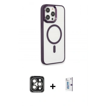 MARSİLYAN™- iPhone 15 Pro Max Kılıf Yankı Işık Özel Seri - Siyah Bilvis 0.18mm Plus Cam Ekran Koruyucu + PVD Metal Kamera Lens - GI