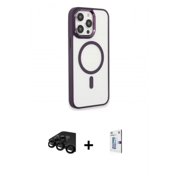 MARSİLYAN™- iPhone 15 Pro Max Kılıf Yankı Işık Özel Seri - Siyah Bilvis 0.18mm Plus Cam Ekran Koruyucu + Raze Metal Kamera Lens - SH