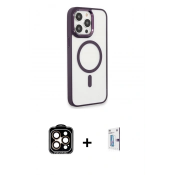 MARSİLYAN™- iPhone 15 Pro Max Kılıf Yankı Işık Özel Seri - Siyah Bilvis 0.18mm Plus Cam Ekran Koruyucu + PVD Metal Kamera Lens - TU