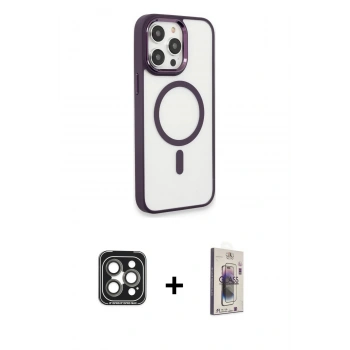 MARSİLYAN™- iPhone 15 Pro Max Kılıf Yankı Işık Özel Seri - Siyah Bilvis 3D Cam Ekran Koruyucu + PVD Metal Kamera Lens - GI