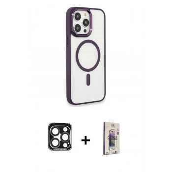 MARSİLYAN™- iPhone 15 Pro Max Kılıf Yankı Işık Özel Seri - Siyah Bilvis 3D Cam Ekran Koruyucu + PVD Metal Kamera Lens - LT