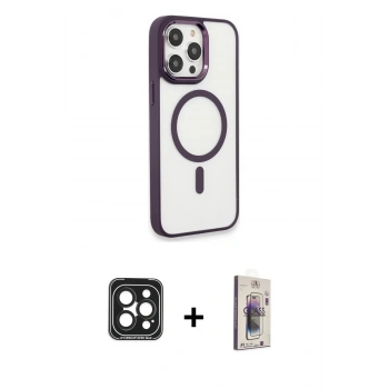 MARSİLYAN™- iPhone 15 Pro Max Kılıf Yankı Işık Özel Seri - Siyah Bilvis 3D Cam Ekran Koruyucu + PVD Metal Kamera Lens - SH