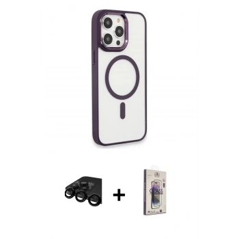 MARSİLYAN™- iPhone 15 Pro Max Kılıf Yankı Işık Özel Seri - Siyah Bilvis 3D Cam Ekran Koruyucu + Raze Metal Kamera Lens - SH