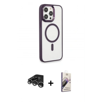 MARSİLYAN™- iPhone 15 Pro Max Kılıf Yankı Işık Özel Seri - Siyah Bilvis 3D Mat Cam Ekran Koruyucu + Raze Metal Kamera Lens - GS