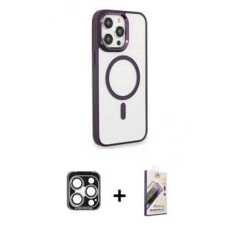 MARSİLYAN™- iPhone 15 Pro Max Kılıf Yankı Işık Özel Seri - Siyah Bilvis 3D Mat Cam Ekran Koruyucu + PVD Metal Kamera Lens - GS