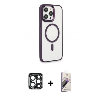 MARSİLYAN™- iPhone 15 Pro Max Kılıf Yankı Işık Özel Seri - Siyah Bilvis 3D Mat Cam Ekran Koruyucu + PVD Metal Kamera Lens - LT