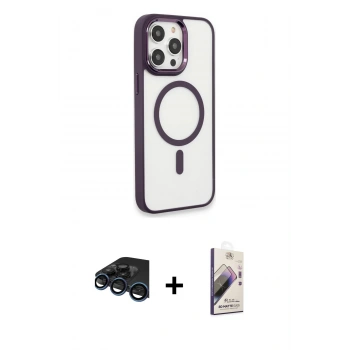 MARSİLYAN™- iPhone 15 Pro Max Kılıf Yankı Işık Özel Seri - Siyah Bilvis 3D Mat Cam Ekran Koruyucu + Raze Metal Kamera Lens - LT