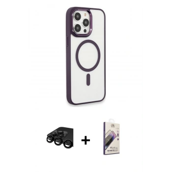 MARSİLYAN™- iPhone 15 Pro Max Kılıf Yankı Işık Özel Seri - Siyah Bilvis 3D Mat Cam Ekran Koruyucu + Raze Metal Kamera Lens - SH
