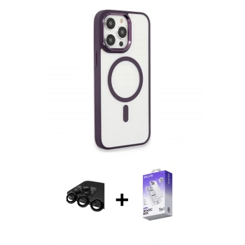 MARSİLYAN™- iPhone 15 Pro Max Kılıf Yankı Işık Özel Seri - Siyah Bilvis 5in1 3D Magic Cam Ekran Koruyucu + Raze Metal Kamera Lens - SH