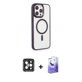 MARSİLYAN™- iPhone 15 Pro Max Kılıf Yankı Işık Özel Seri - Siyah Bilvis 5in1 5D Magic Hayalet Cam Ekran Koruyucu + PVD Metal Kamera Lens - SH