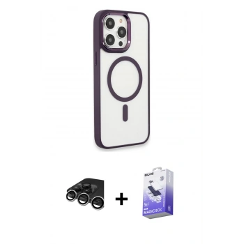MARSİLYAN™- iPhone 15 Pro Max Kılıf Yankı Işık Özel Seri - Siyah Bilvis 5in1 5D Magic Hayalet Cam Ekran Koruyucu + Raze Metal Kamera Lens - GS