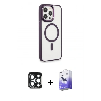 MARSİLYAN™- iPhone 15 Pro Max Kılıf Yankı Işık Özel Seri - Siyah Bilvis 5in1 5D Magic Hayalet Cam Ekran Koruyucu + PVD Metal Kamera Lens - LT