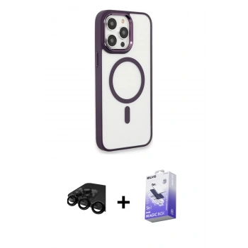 MARSİLYAN™- iPhone 15 Pro Max Kılıf Yankı Işık Özel Seri - Siyah Bilvis 5in1 5D Magic Hayalet Cam Ekran Koruyucu + Raze Metal Kamera Lens - SH