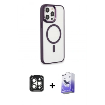 MARSİLYAN™- iPhone 15 Pro Max Kılıf Yankı Işık Özel Seri - Siyah Bilvis 5in1 5D Magic Hayalet Cam Ekran Koruyucu + PVD Metal Kamera Lens - GI