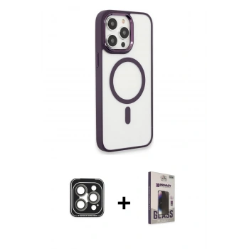 MARSİLYAN™- iPhone 15 Pro Max Kılıf Yankı Işık Özel Seri - Siyah Bilvis Hayalet Cam Ekran Koruyucu + PVD Metal Kamera Lens - GI