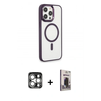 MARSİLYAN™- iPhone 15 Pro Max Kılıf Yankı Işık Özel Seri - Siyah Bilvis Hayalet Cam Ekran Koruyucu + PVD Metal Kamera Lens - GS